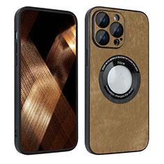 Funda Silicona Goma de Cuero Carcasa con Magnetico S07D para Apple iPhone 13 Pro Max Marron