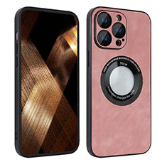 Funda Silicona Goma de Cuero Carcasa con Magnetico S07D para Apple iPhone 14 Pro Oro Rosa