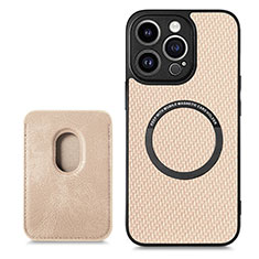 Funda Silicona Goma de Cuero Carcasa con Magnetico S08D para Apple iPhone 14 Pro Oro