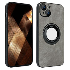 Funda Silicona Goma de Cuero Carcasa con Magnetico S14D para Apple iPhone 15 Plus Gris Oscuro