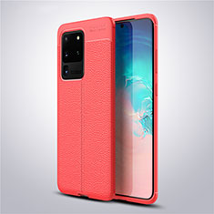 Funda Silicona Goma de Cuero Carcasa para Samsung Galaxy S20 Ultra 5G Rojo