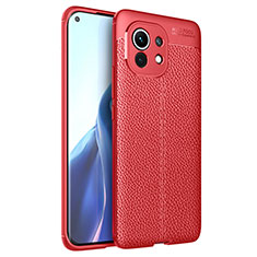 Funda Silicona Goma de Cuero Carcasa para Xiaomi Mi 11 5G Rojo