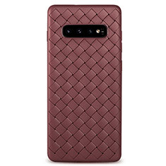 Funda Silicona Goma de Cuero Carcasa S01 para Samsung Galaxy S10 Plus Marron