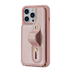 Funda Silicona Goma de Cuero Carcasa SD14 para Apple iPhone 13 Pro Oro Rosa