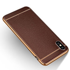 Funda Silicona Goma de Cuero L01 para Apple iPhone Xs Max Marron