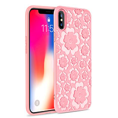 Funda Silicona Goma Flores 3D para Apple iPhone Xs Max Rosa