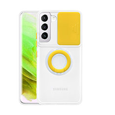 Funda Silicona Ultrafina Carcasa Transparente con Anillo de dedo Soporte A01 para Samsung Galaxy S21 Plus 5G Amarillo