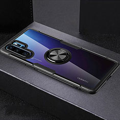 Funda Silicona Ultrafina Carcasa Transparente con Anillo de dedo Soporte C03 para Huawei P30 Pro New Edition Negro