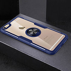 Funda Silicona Ultrafina Carcasa Transparente con Anillo de dedo Soporte R01 para Apple iPhone 6 Azul
