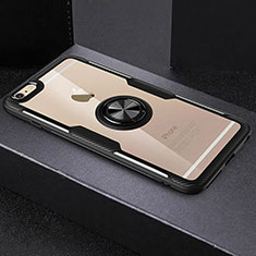 Funda Silicona Ultrafina Carcasa Transparente con Anillo de dedo Soporte R01 para Apple iPhone 6S Negro