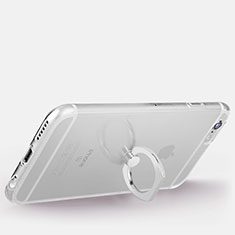Funda Silicona Ultrafina Carcasa Transparente con Anillo de dedo Soporte S01 para Apple iPhone 6 Plata