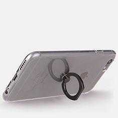 Funda Silicona Ultrafina Carcasa Transparente con Anillo de dedo Soporte S01 para Apple iPhone 6S Negro