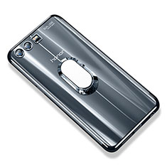 Funda Silicona Ultrafina Carcasa Transparente con Anillo de dedo Soporte S01 para Huawei Honor 9 Gris