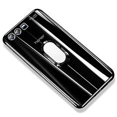 Funda Silicona Ultrafina Carcasa Transparente con Anillo de dedo Soporte S01 para Huawei Honor 9 Premium Negro