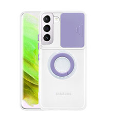 Funda Silicona Ultrafina Carcasa Transparente con Anillo de dedo Soporte S01 para Samsung Galaxy S21 FE 5G Morado