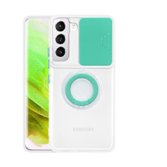 Funda Silicona Ultrafina Carcasa Transparente con Anillo de dedo Soporte S01 para Samsung Galaxy S22 5G Menta Verde