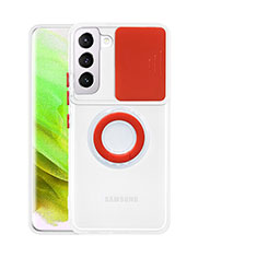 Funda Silicona Ultrafina Carcasa Transparente con Anillo de dedo Soporte S01 para Samsung Galaxy S22 5G Rojo