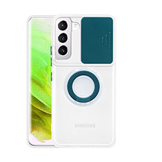 Funda Silicona Ultrafina Carcasa Transparente con Anillo de dedo Soporte S01 para Samsung Galaxy S22 5G Verde Noche