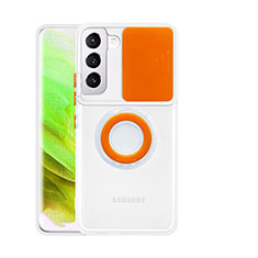 Funda Silicona Ultrafina Carcasa Transparente con Anillo de dedo Soporte S01 para Samsung Galaxy S22 Plus 5G Naranja