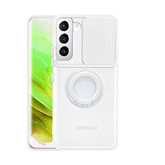 Funda Silicona Ultrafina Carcasa Transparente con Anillo de dedo Soporte S01 para Samsung Galaxy S23 5G Blanco