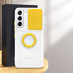 Funda Silicona Ultrafina Carcasa Transparente con Anillo de dedo Soporte S01 para Samsung Galaxy S24 5G Amarillo
