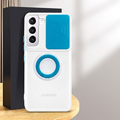 Funda Silicona Ultrafina Carcasa Transparente con Anillo de dedo Soporte S01 para Samsung Galaxy S24 5G Azul