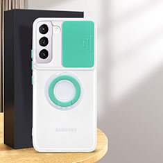 Funda Silicona Ultrafina Carcasa Transparente con Anillo de dedo Soporte S01 para Samsung Galaxy S24 5G Menta Verde