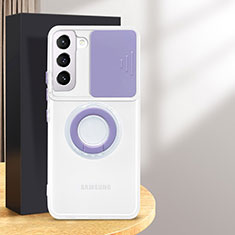 Funda Silicona Ultrafina Carcasa Transparente con Anillo de dedo Soporte S01 para Samsung Galaxy S24 5G Morado