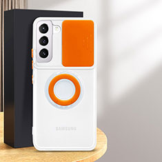 Funda Silicona Ultrafina Carcasa Transparente con Anillo de dedo Soporte S01 para Samsung Galaxy S24 5G Naranja