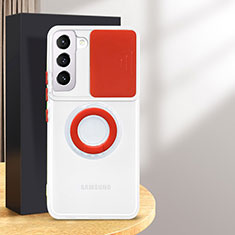 Funda Silicona Ultrafina Carcasa Transparente con Anillo de dedo Soporte S01 para Samsung Galaxy S24 5G Rojo