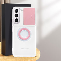 Funda Silicona Ultrafina Carcasa Transparente con Anillo de dedo Soporte S01 para Samsung Galaxy S24 5G Rosa