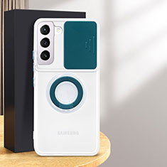 Funda Silicona Ultrafina Carcasa Transparente con Anillo de dedo Soporte S01 para Samsung Galaxy S24 5G Verde Noche