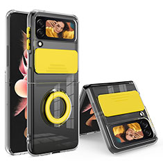 Funda Silicona Ultrafina Carcasa Transparente con Anillo de dedo Soporte S01 para Samsung Galaxy Z Flip3 5G Amarillo