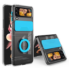 Funda Silicona Ultrafina Carcasa Transparente con Anillo de dedo Soporte S01 para Samsung Galaxy Z Flip3 5G Azul Cielo