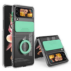 Funda Silicona Ultrafina Carcasa Transparente con Anillo de dedo Soporte S01 para Samsung Galaxy Z Flip3 5G Verde