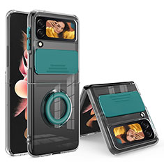 Funda Silicona Ultrafina Carcasa Transparente con Anillo de dedo Soporte S01 para Samsung Galaxy Z Flip3 5G Verde Noche