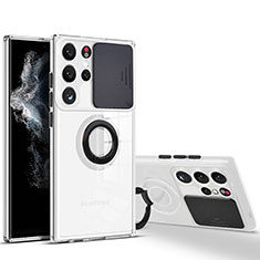 Funda Silicona Ultrafina Carcasa Transparente con Anillo de dedo Soporte S03 para Samsung Galaxy S21 Ultra 5G Negro