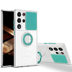 Funda Silicona Ultrafina Carcasa Transparente con Anillo de dedo Soporte S03 para Samsung Galaxy S24 Ultra 5G Menta Verde
