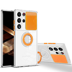 Funda Silicona Ultrafina Carcasa Transparente con Anillo de dedo Soporte S03 para Samsung Galaxy S24 Ultra 5G Naranja