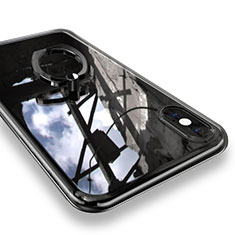 Funda Silicona Ultrafina Carcasa Transparente con Anillo de dedo Soporte V01 para Apple iPhone X Negro