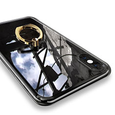 Funda Silicona Ultrafina Carcasa Transparente con Anillo de dedo Soporte V01 para Apple iPhone X Oro