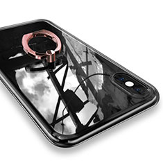 Funda Silicona Ultrafina Carcasa Transparente con Anillo de dedo Soporte V01 para Apple iPhone X Oro Rosa