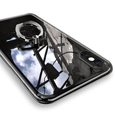 Funda Silicona Ultrafina Carcasa Transparente con Anillo de dedo Soporte V01 para Apple iPhone Xs Max Plata