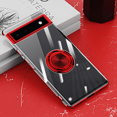 Funda Silicona Ultrafina Carcasa Transparente con Magnetico Anillo de dedo Soporte AN1 para Google Pixel 6a 5G Rojo