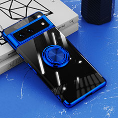 Funda Silicona Ultrafina Carcasa Transparente con Magnetico Anillo de dedo Soporte AN1 para Google Pixel 7 Pro 5G Azul