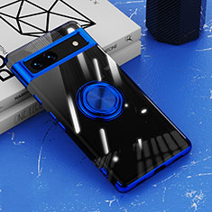 Funda Silicona Ultrafina Carcasa Transparente con Magnetico Anillo de dedo Soporte AN1 para Google Pixel 7a 5G Azul
