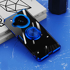 Funda Silicona Ultrafina Carcasa Transparente con Magnetico Anillo de dedo Soporte AN1 para Sharp Aquos R7 Azul