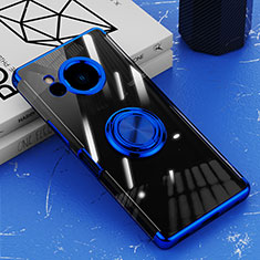 Funda Silicona Ultrafina Carcasa Transparente con Magnetico Anillo de dedo Soporte AN1 para Sharp Aquos R8 Azul