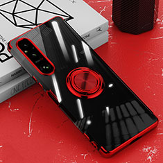 Funda Silicona Ultrafina Carcasa Transparente con Magnetico Anillo de dedo Soporte AN1 para Sony Xperia 1 V Rojo