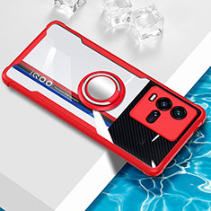 Funda Silicona Ultrafina Carcasa Transparente con Magnetico Anillo de dedo Soporte BH1 para Vivo iQOO 10 5G Rojo